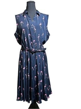 NWT Charter Club Nantucket Dress 16P Navy Blue Pink Flamingo Midi